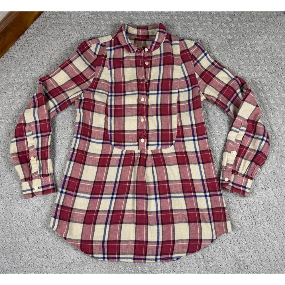 Burberry Brit Womens XS Red Plaid Bib Front Long Sleeve Button Down Shirt